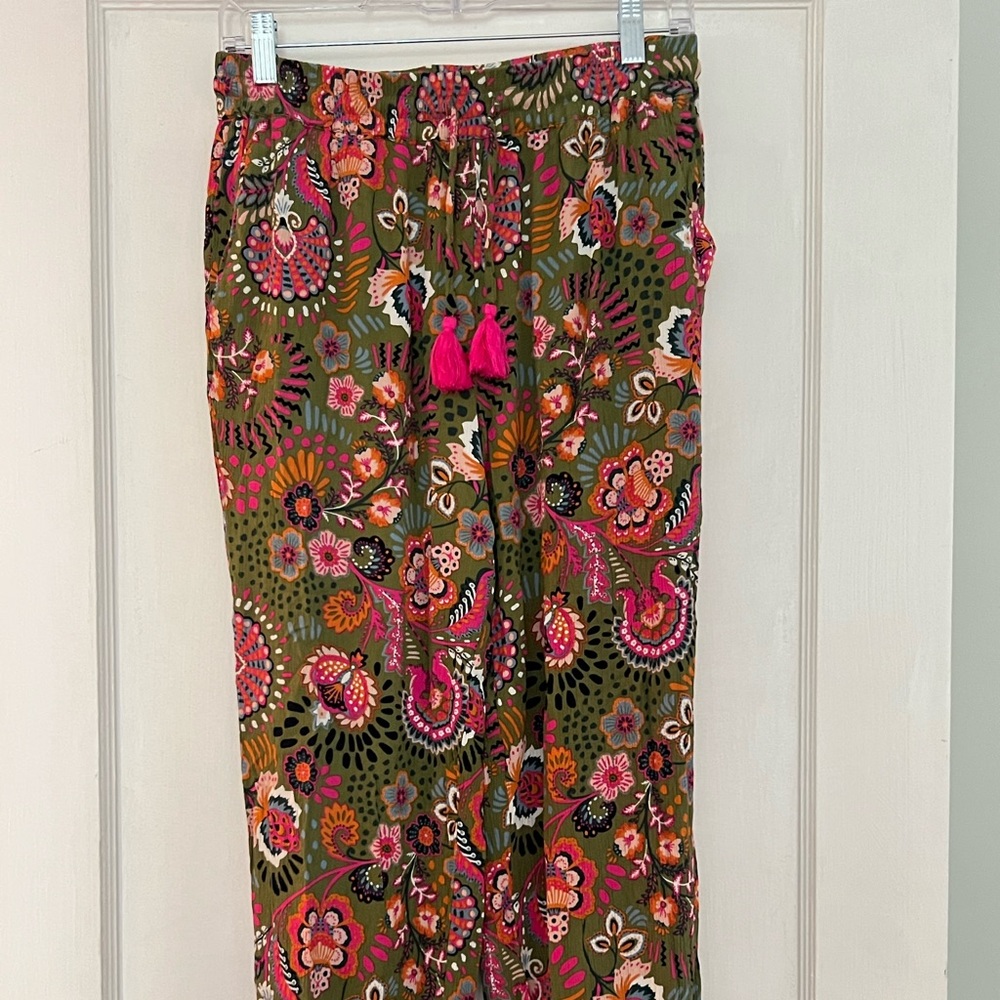 Boden Green Trousers with Vibrant Floral Design